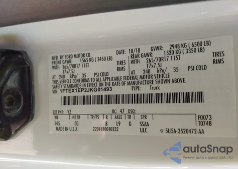 2018 Ford F-150 Xl z USA, uszkodzony, nr VIN 1FTEX1EP2JKG01493